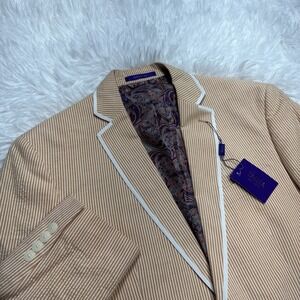 Men's‎ Large Colorful Sport Coat Blazer Pinstriped Peach Seersucker TALLIA New!